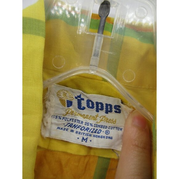 VINTAGE Topps Shirt Medium Sanforized 60s 70s Mod Button Up Plaid * - Picture 9 of 10